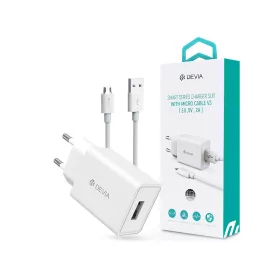   Devia Smart USB hálózati töltő adapter + USB - micro USB kábel 1 m-es vezetékkel- Devia Smart Series Charger Suit With Micro Cable V3 - 5V/2A - fehér