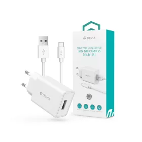   Devia USB hálózati töltő adapter + USB - Type-C kábel 1 m-es vezetékkel - Devia Smart Series Charger Suit With Type-C Cable V3 - 5V/2A - fehér