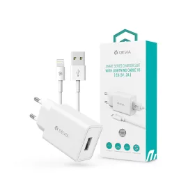   Devia USB hálózati töltő adapter + USB - Lightning kábel  1 m-es vezetékkel -   Devia Smart  Series Charger Suit With Lightning Cable V3 - 5V/2A - fehér