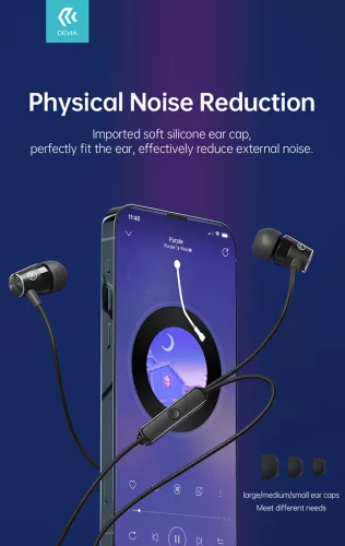 Devia univerzális sztereó felvevős fülhallgató - 3,5 mm jack - Devia Kintone    Series Metal Earphone - fekete