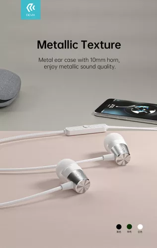 Devia univerzális sztereó felvevős fülhallgató - 3,5 mm jack - Devia Kintone Series Metal Earphone - fehér