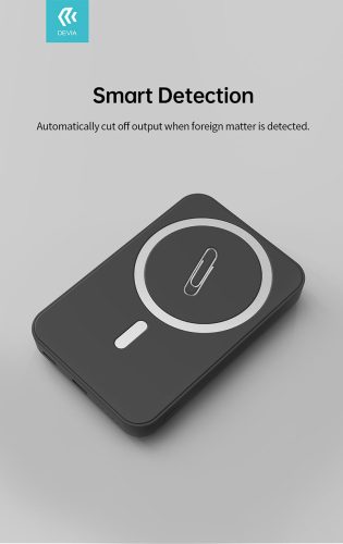 Univerzális hordozható akkumulátor töltő - Devia Kintone Series V2 PD20W Magnet Wireless Charging Power Bank - Lightning + Type-C - 5000 mAh - fekete