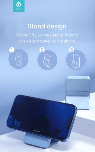 Univerzális hordozható akkumulátor töltő/állvány - Devia Extreme Speed Series PD20W Magnetic Wireless Bracket Power Bank - Lightning + Type-C - 5000 mAh - fekete