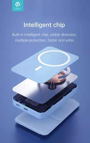 Univerzális hordozható akkumulátor töltő/állvány - Devia Extreme Speed Series PD20W Magnetic Wireless Bracket Power Bank - Lightning + Type-C - 5000 mAh - fekete