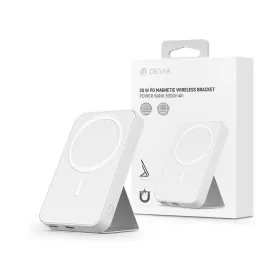   Univerzális hordozható akkumulátor töltő/állvány - Devia Extreme Speed Series PD20W Magnetic Wireless Bracket Power Bank - Lightning + Type-C - 5000 mAh - fehér