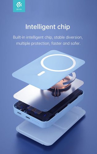 Univerzális hordozható akkumulátor töltő/állvány - Devia Extreme Speed Series PD20W Magnetic Wireless Bracket Power Bank - Lightning + Type-C - 5000 mAh - fehér