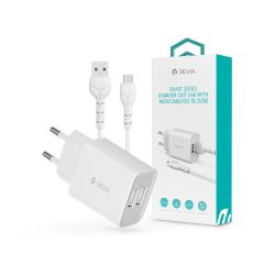   Devia Smart 2xUSB hálózati töltő adapter + USB - micro USB kábel 1 m-es vezetékkel - Devia Smart Series Charger Suit With Micro Cable - 5V/2.4A - fehér