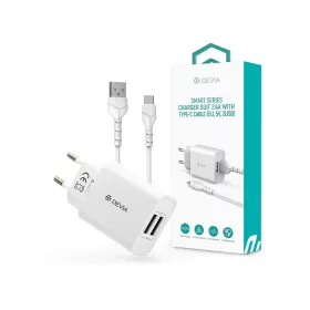   Devia 2xUSB hálózati töltő adapter + USB - Type-C kábel 1 m-es vezetékkel -     Devia Smart Series Charger Suit With Type-C Cable - 5V/2.4A - fehér