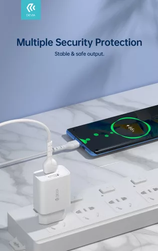 Devia 2xUSB hálózati töltő adapter + USB - Type-C kábel 1 m-es vezetékkel -     Devia Smart Series Charger Suit With Type-C Cable - 5V/2.4A - fehér