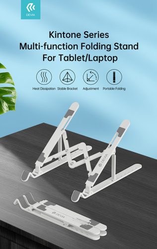 Devia univerzális asztali tablet/laptop tartóállvány max. 16" méretű            készülékekhez - Devia Smart Series Multi-function Folding Plastic Stand For     Tablet/Laptop - fehér