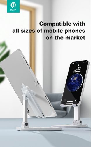 Devia univerzális asztali telefon/tablet tartó - Devia Desktop Folding Stand ForPhone - fehér
