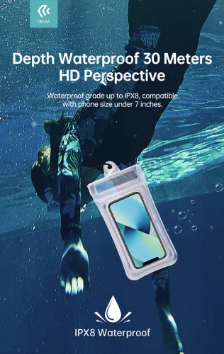Devia univerzális vízálló védőtok max. 7" méretű készülékekhez - Devia Mobile   Phone Floating Waterproof Bag - átlátszó