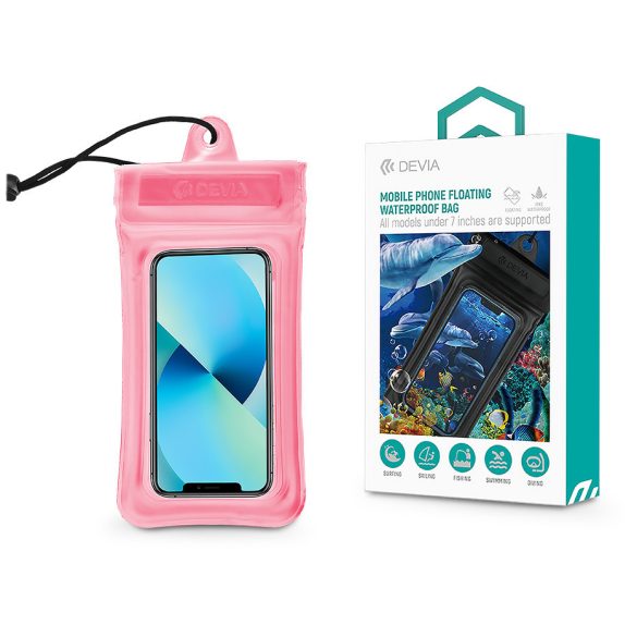 Devia univerzális vízálló védőtok max. 7" méretű készülékekhez - Devia Mobile   Phone Floating Waterproof Bag - rózsaszín