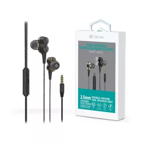   Devia univerzális sztereó felvevős fülhallgató - 3,5 mm jack - Devia Smart      Series Dual Speakers Wired Earphone - fekete