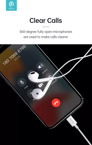Devia univerzális sztereó felvevős fülhallgató - Lightning - Devia Star Series  Earbuds Lightning Earphone - fehér