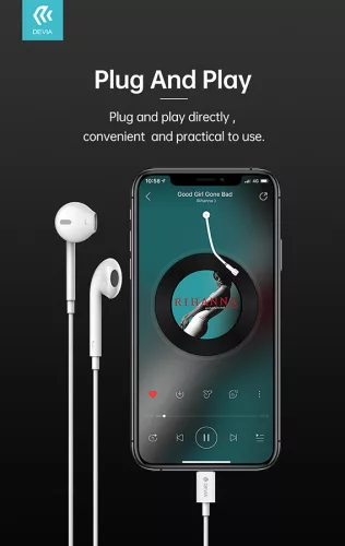 Devia univerzális sztereó felvevős fülhallgató - Lightning - Devia Star Series  Earbuds Lightning Earphone - fehér