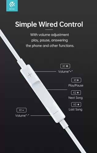 Devia univerzális sztereó felvevős fülhallgató - Lightning - Devia Star Series  Earbuds Lightning Earphone - fehér