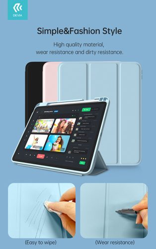 Apple iPad 10.9 (2022) tablet tok (Smart Case) on/off funkcióval, Apple Pencil tartóval - Devia Rosy Series Leather Case With Pencil Slot - pink
