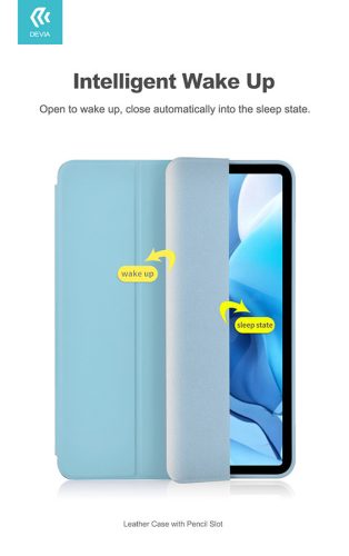 Apple iPad Air 4 (2020)/iPad Air 5 (2022) 10.9/iPad Pro 11 (2022) tablet tok    (Smart Case) on/off funkcióval, Apple Pencil tartóval, mágneses töltővel - DeviaLeather Case With Pencil Slot - kék