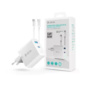   Devia GaN hálózati töltő adapter USB + Type-C bemenettel + Type-C - Type-C kábel- 65W - Devia Extreme Speed Series 65W PD + QC GaN Fast Charger Set - fehér