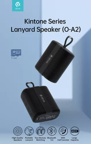 Devia vezeték nélküli bluetooth hangszóró - Devia Kintone Series Lanyard Speaker (O-A2) - fekete