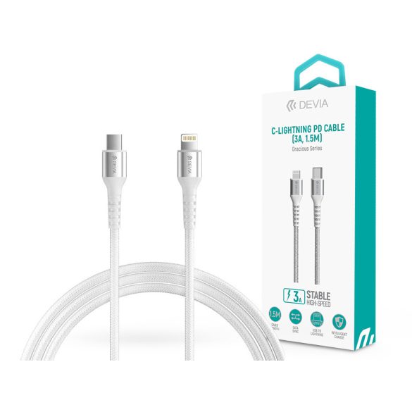 Devia USB Type-C - Lightning adat- és töltőkábel 1,5 m-es vezetékkel - Devia    Gracious Series Type-C - Lightning PD Cable - 5V/3A - fehér