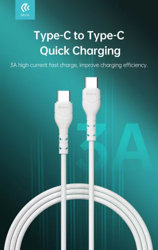 Devia USB Type-C - USB Type-C adat- és töltőkábel 1 m-es vezetékkel - Devia     Kintone Series Type-C To Type-C Cable - 15W - fehér - ECO csomagolás
