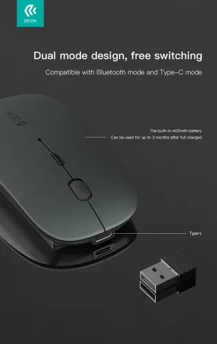 Devia vezeték nélküli egér - Devia Lingo Series 2.4G+Wireless Dual Mode Mouse - ezüst