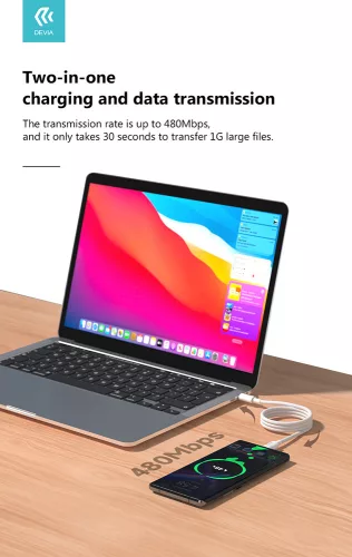 Devia USB Type-C - USB Type-C adat- és töltőkábel 2 m-es vezetékkel - Devia     Smart Series Type-C To Type-C Fast Cable - 60W - fehér