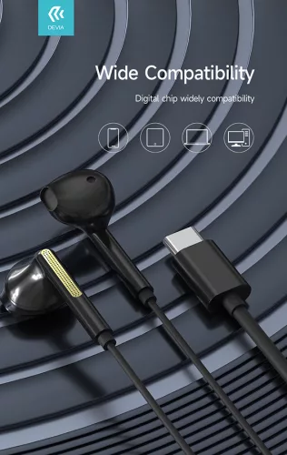 Devia univerzális sztereó felvevős fülhallgató - Type-C - Devia Kintone Series  A1 Digital Wired Earphone - fekete