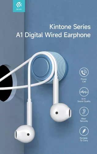 Devia univerzális sztereó felvevős fülhallgató - Type-C - Devia Kintone Series  A1 Digital Wired Earphone - fehér