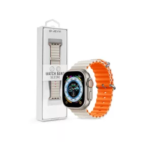  Apple Watch szilikon sport szíj - Deluxe Series Sport6 Silicone Two-tone Watch  Band - 42/44/45/49 mm - starlight/orange
