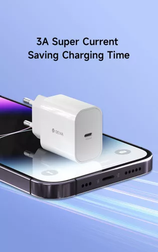 Devia hálózati töltő adapter Type-C bemenettel - 20W - Devia Smart Series PD Quick Charger V2 - fehér