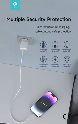 Devia hálózati töltő adapter Type-C bemenettel - 20W - Devia Smart Series PD Quick Charger V2 - fehér