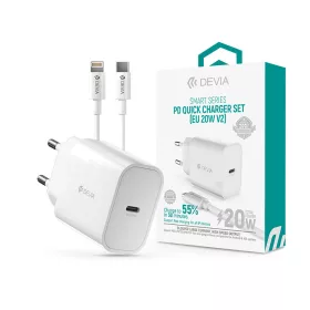   Devia hálózati töltő adapter Type-C bemenettel + Type-C - Lightning kábel - 20W - Devia Smart Series PD Quick Charger V2 - fehér