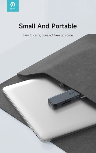 Devia USB Type-C - 3xUSB 3.0 + PD + Kártyaolvasó elosztó/adapter - Devia Leopard 5in1 Hub (Updated) - szürke