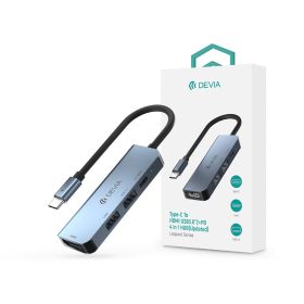   Devia USB Type-C - 2xUSB 3.0 + PD + HDMI elosztó/adapter - Devia Leopard 4in1 Hub (Updated) - szürke