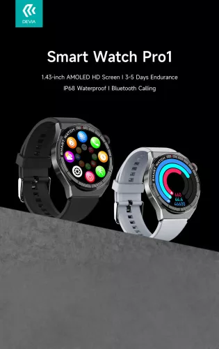 Devia Pro1 Smart Watch okosóra AMOLED kijelzővel - fekete