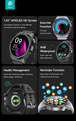 Devia Pro1 Smart Watch okosóra AMOLED kijelzővel - fekete