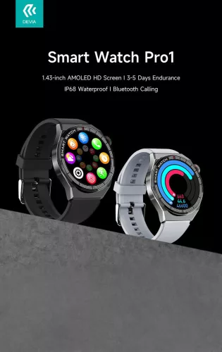 Devia Pro1 Smart Watch okosóra AMOLED kijelzővel - ezüst