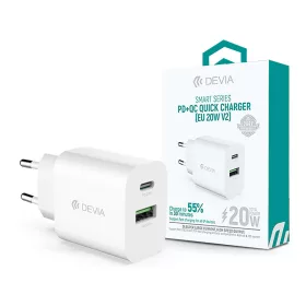   Devia hálózati töltő adapter Type-C + USB bemenettel - 20W - Devia Smart Series PD3.0 + QC3.0 Quick Charger V2 - fehér