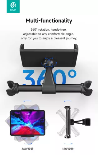 Devia univerzális fejtámlára szerelhető telefon/tablet autós tartó 5 - 12 ''    méretű készülékekhez - Devia Magic Clip Car Back Seat Tablet Bracke - fekete
