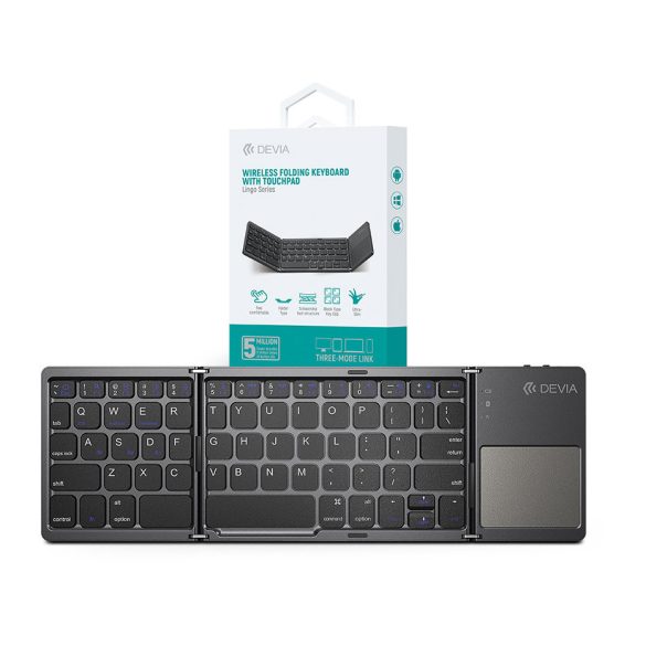 Devia összecsukható vezeték nélküli Bluetooth billentyűzet érintőpaddal - Devia Lingo Series Foldable Wireless Keyboard with Touchpad - fekete
