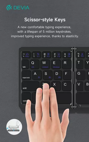 Devia összecsukható vezeték nélküli Bluetooth billentyűzet érintőpaddal - Devia Lingo Series Foldable Wireless Keyboard with Touchpad - fekete