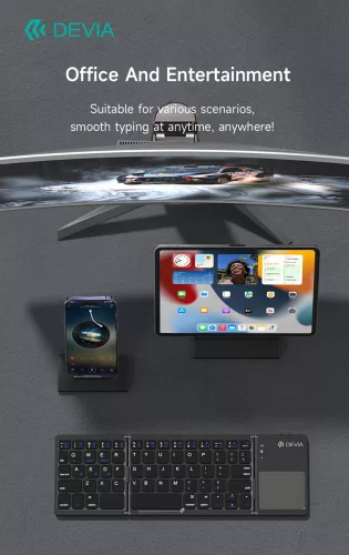 Devia összecsukható vezeték nélküli Bluetooth billentyűzet érintőpaddal - Devia Lingo Series Foldable Wireless Keyboard with Touchpad - fekete