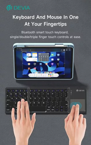 Devia összecsukható vezeték nélküli Bluetooth billentyűzet érintőpaddal - Devia Lingo Series Foldable Wireless Keyboard with Touchpad - fekete