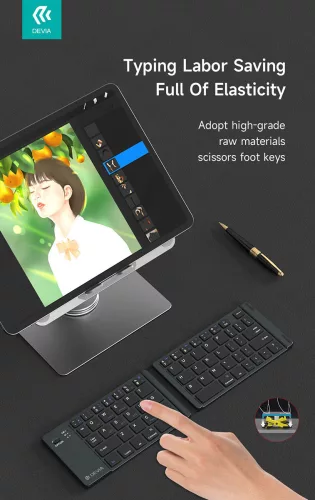 Devia összecsukható vezeték nélküli Bluetooth billentyűzet - Devia Lingo Series Foldable Wireless Keyboard - fekete