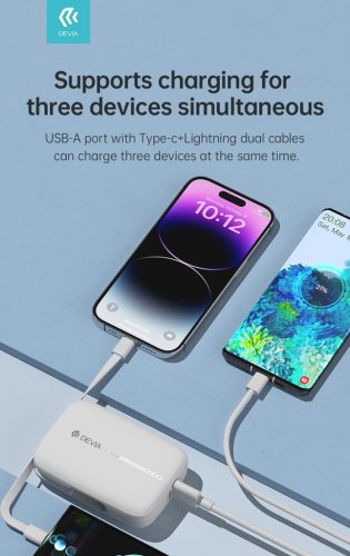 Devia Kintone Series - USB + Type-C - powerbank + Type-C/Lightning kábel - 10.000 mAh - fehér