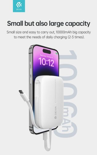 Devia Kintone Series - USB + Type-C - powerbank + Type-C/Lightning kábel - 10.000 mAh - fekete