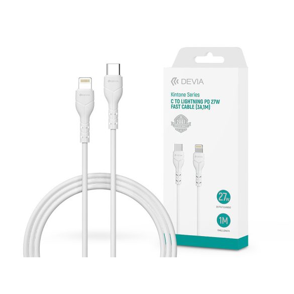 Devia USB Type-C - Lightning adat- és töltőkábel 1 m-es vezetékkel - Devia Kintone Series Type-C to Lightning PD Cable - 27W - fehér